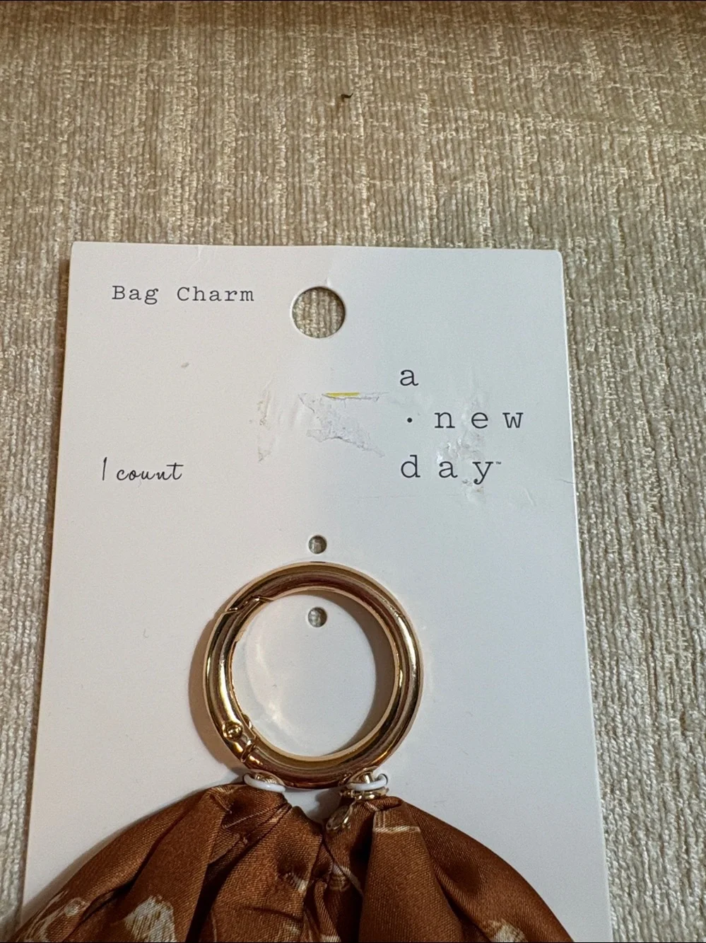 a new day Brown Horse-Print Scarf Bag Charm with Gold Ring
